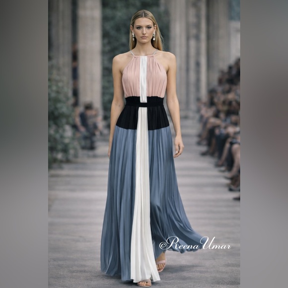 BCBGMaxAzria Dresses & Skirts - NWT BCBGMaxAzria “CONSTANTINE” Pink & Blue Pleated Maxi Dress – Size XXS